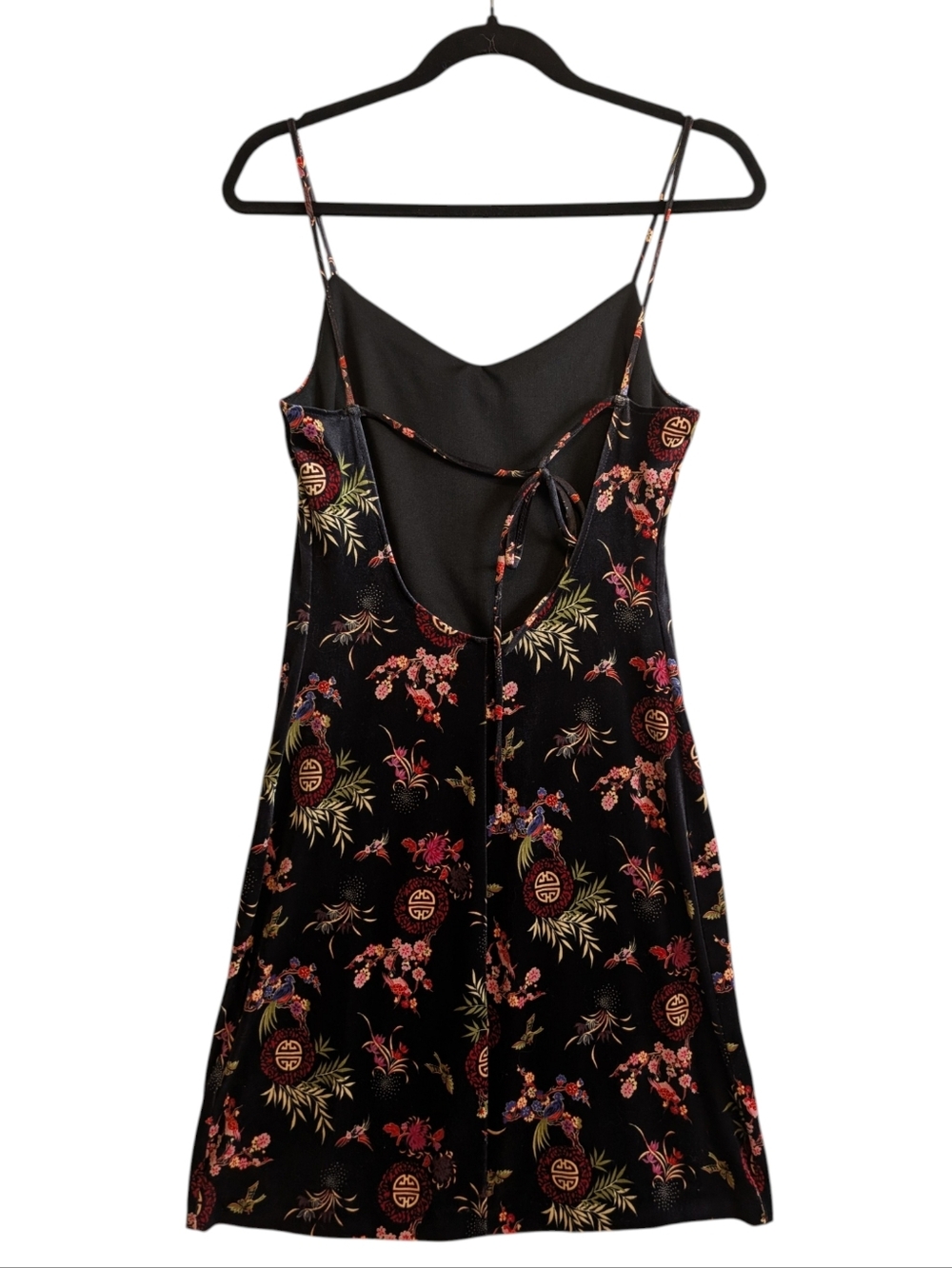 Vintage 90's Black Velvet Asian Floral Slip Dress Goth Whimsygoth Size medium - Picture 2 of 8